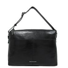 Claudio Ferrici Pelle Vecchia Flat Zipbag Large Schoudertas Black