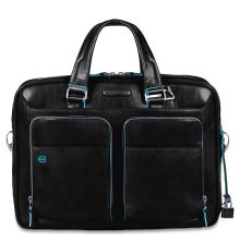 Piquadro Blue Square Portfolio Computer Briefcase 15" with iPad Black