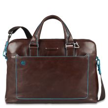 Piquadro Blue Square Double Handle Computer Portfolio Briefcase 14" Mahogany