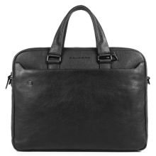 Piquadro Black Square Computer Portfolio Briefcase 2 Dividers Black