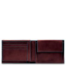 Piquadro Blue Square Men's Wallet With Flip Up With ID/Coin Pocket Mahogany