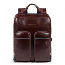 Piquadro Blue Square Fast Check Laptop Backpack 15.6" iPad Pro 9.7" / iPad 11" Mahogany